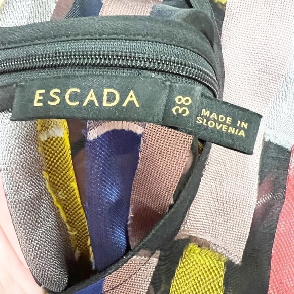 Escada Womens Silk Blend Sheer Multicolor Abstract A Line Belted Dress Size 38 - Picture 5 of 10